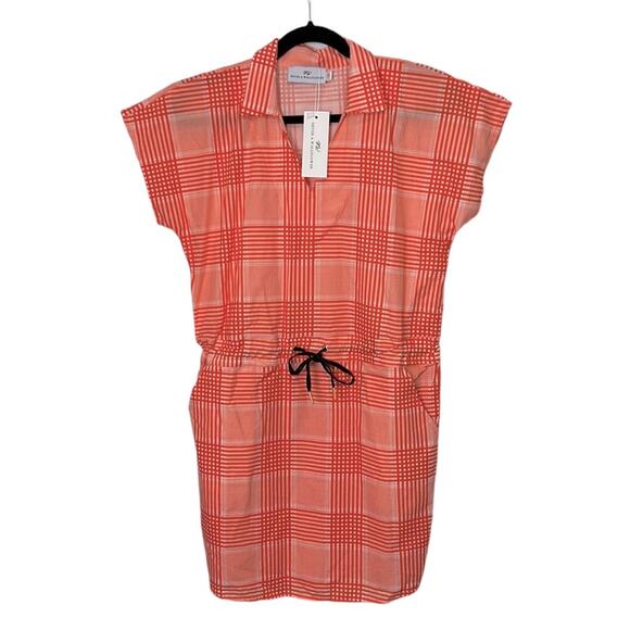 Wallflower Dresses & Skirts - Never a Wallflower orange & white checked short sleeves drawstring mini dress xs